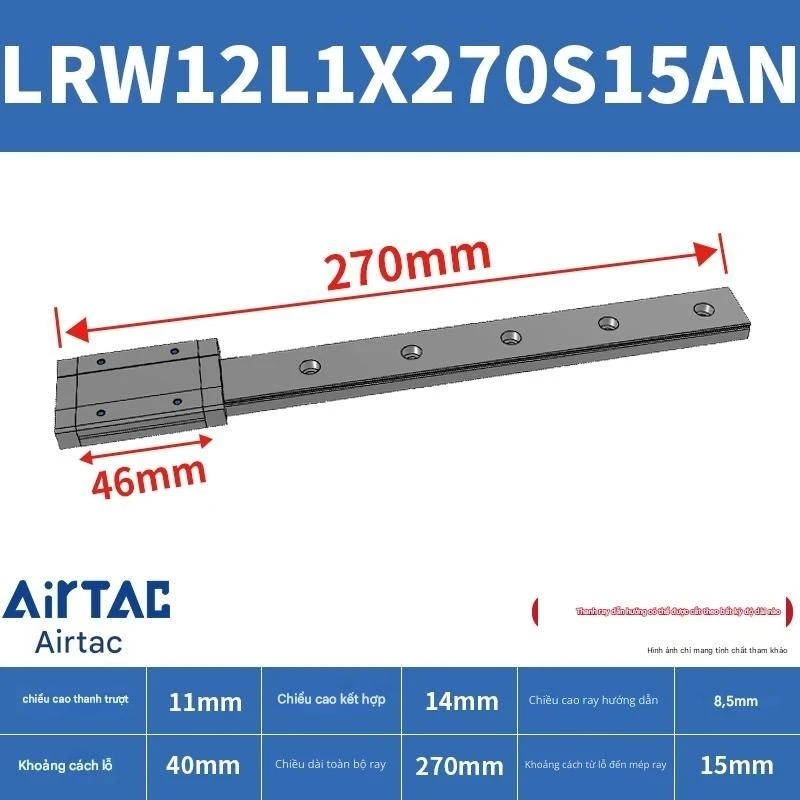 Ray trượt tuyến tính mini bản rộng LRW12L1X270S15AN - Ảnh 2
