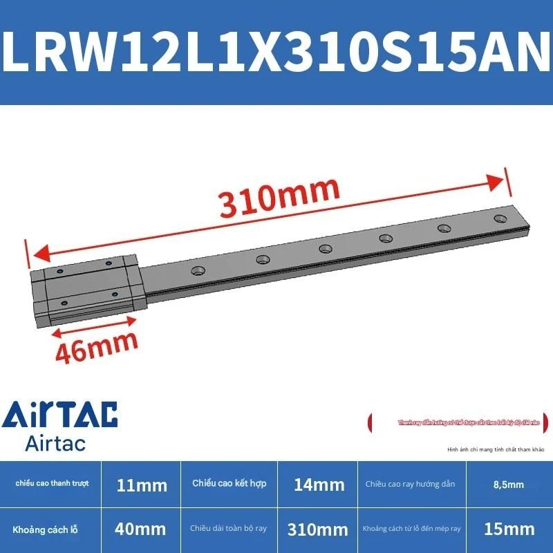 Ray trượt tuyến tính mini bản rộng LRW12L1X310S15AN - Ảnh 2