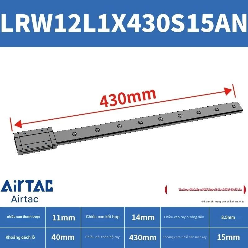 Ray trượt tuyến tính mini bản rộng LRW12L1X430S15AN - Ảnh 2