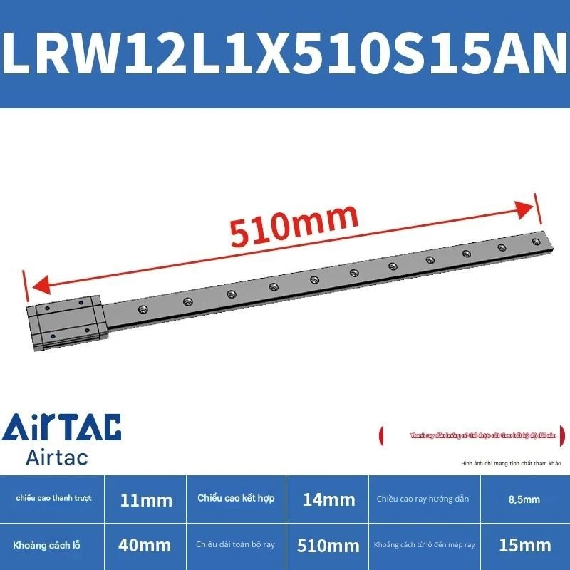 Ray trượt tuyến tính mini bản rộng LRW12L1X510S15AN - Ảnh 2