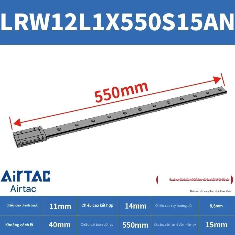 Ray trượt tuyến tính mini bản rộng LRW12L1X550S15AN - Ảnh 2