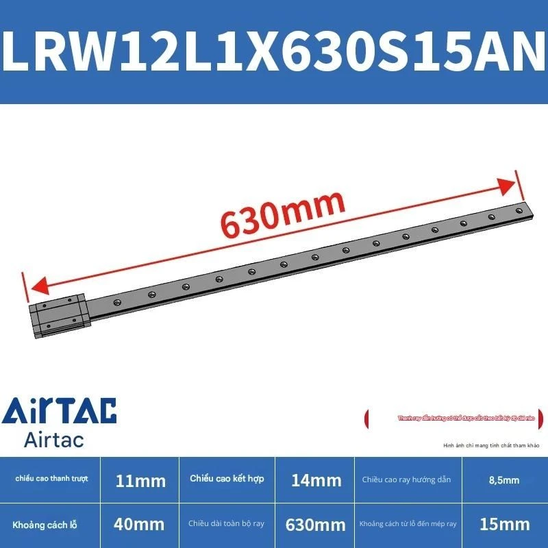 Ray trượt tuyến tính mini bản rộng LRW12L1X630S15AN - Ảnh 2