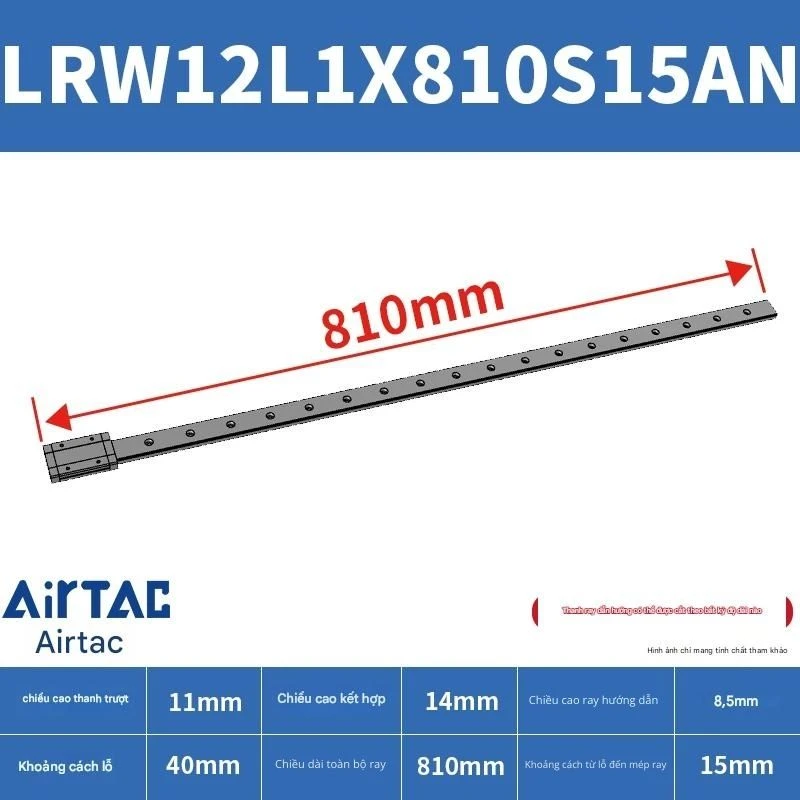 Ray trượt tuyến tính mini bản rộng LRW12L1X810S15AN - Ảnh 2