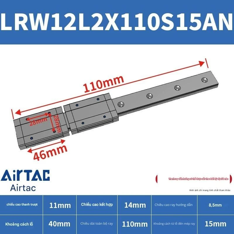 Ray trượt tuyến tính mini bản rộng LRW12L2X110S15AN - Ảnh 2