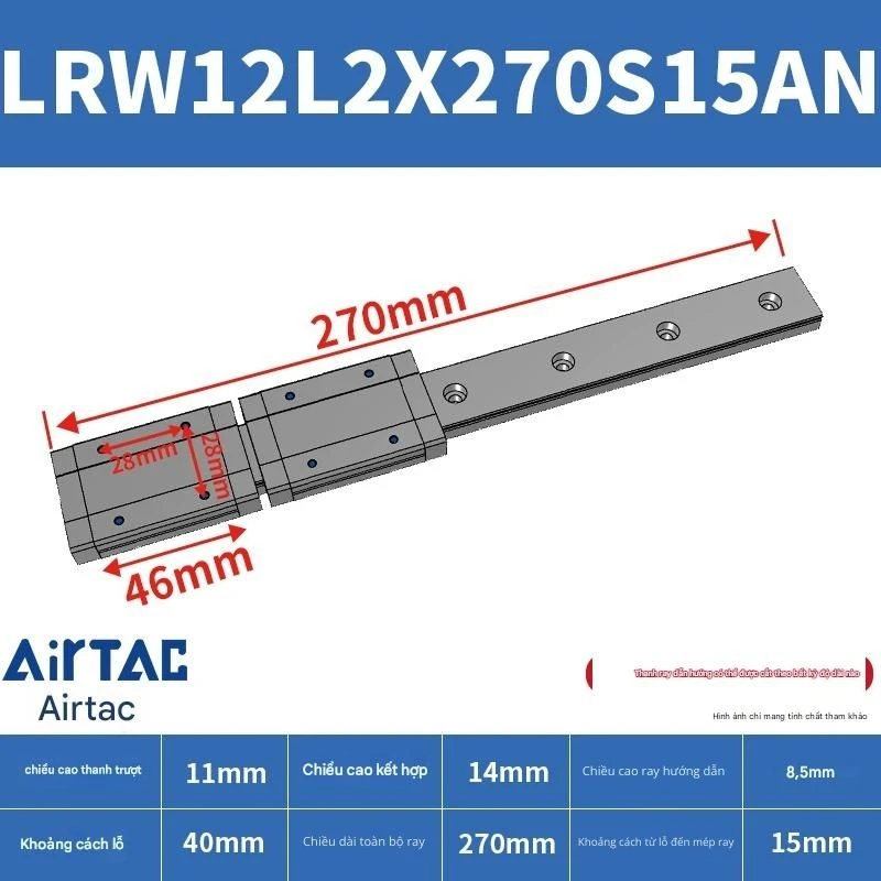 Ray trượt tuyến tính mini bản rộng LRW12L2X270S15AN - Ảnh 2