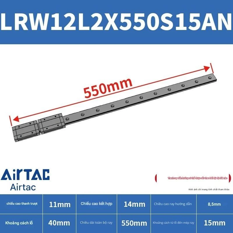 Ray trượt tuyến tính mini bản rộng LRW12L2X550S15AN - Ảnh 2