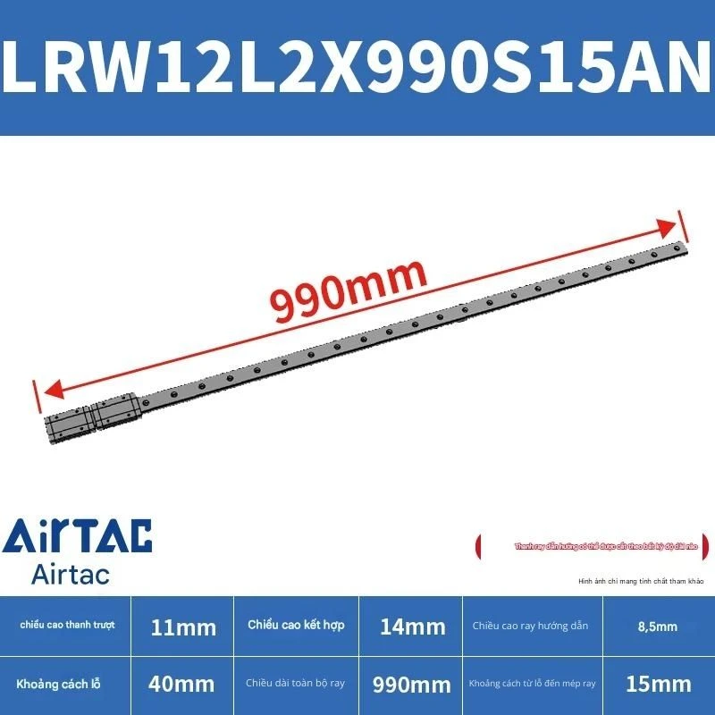 Ray trượt tuyến tính mini bản rộng LRW12L2X990S15AN - Ảnh 2