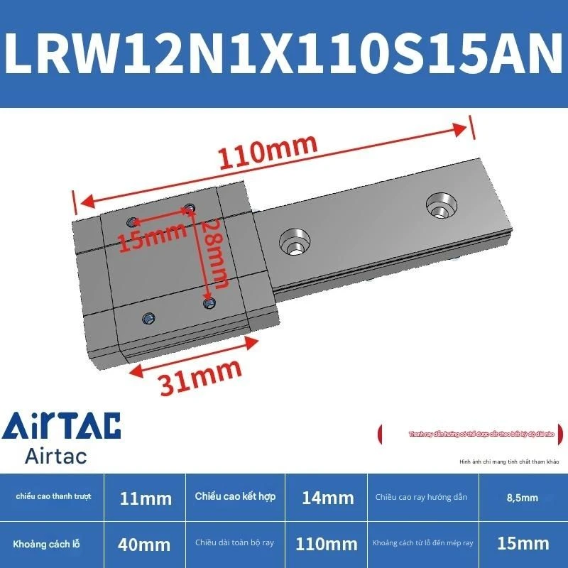 Ray trượt tuyến tính mini bản rộng LRW12N1X110S15AN - Ảnh 2