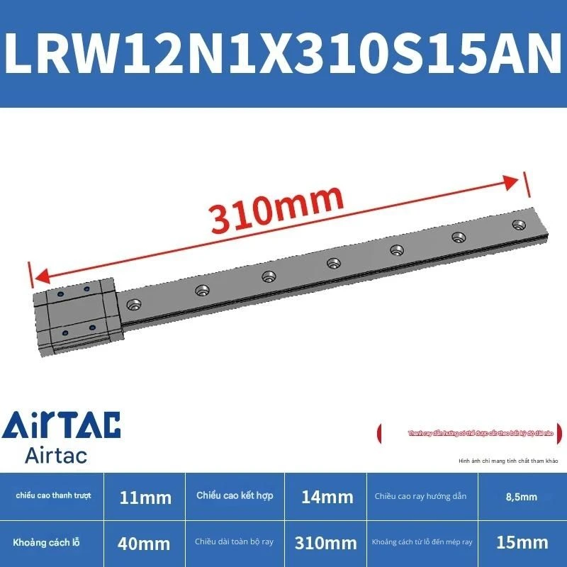 Ray trượt tuyến tính mini bản rộng LRW12N1X310S15AN - Ảnh 2