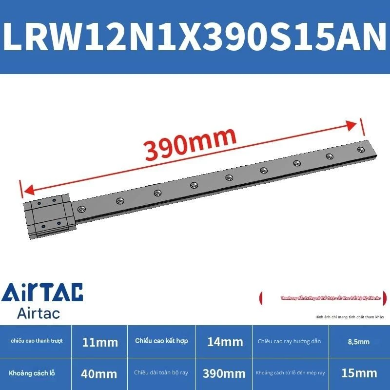 Ray trượt tuyến tính mini bản rộng LRW12N1X390S15AN - Ảnh 2