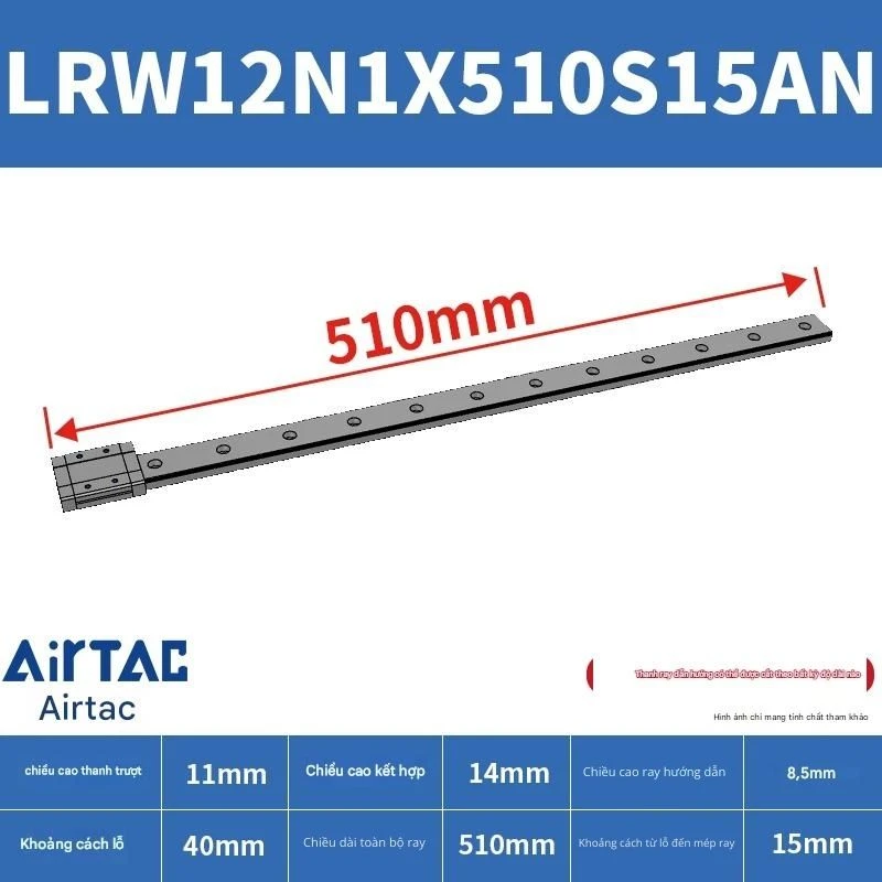 Ray trượt tuyến tính mini bản rộng LRW12N1X510S15AN - Ảnh 2