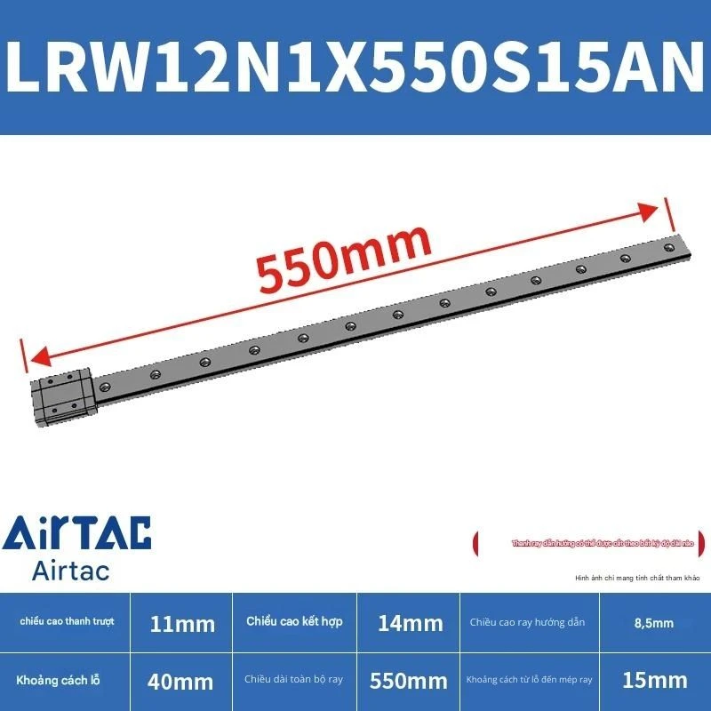 Ray trượt tuyến tính mini bản rộng LRW12N1X550S15AN - Ảnh 2