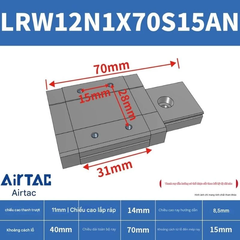Ray trượt tuyến tính mini bản rộng LRW12N1X70S15AN - Ảnh 2