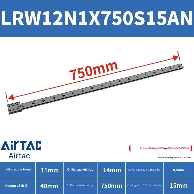 Ray trượt tuyến tính mini bản rộng LRW12N1X750S15AN - Ảnh 2