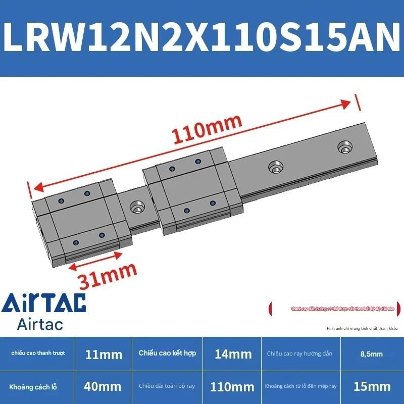Ray trượt tuyến tính mini bản rộng LRW12N2X110S15AN - Ảnh 2