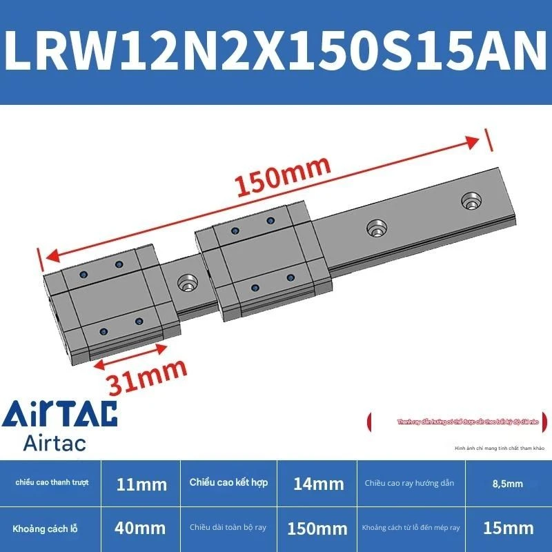 Ray trượt tuyến tính mini bản rộng LRW12N2X150S15AN - Ảnh 2