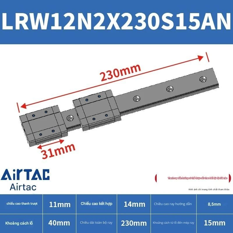 Ray trượt tuyến tính mini bản rộng LRW12N2X230S15AN - Ảnh 2