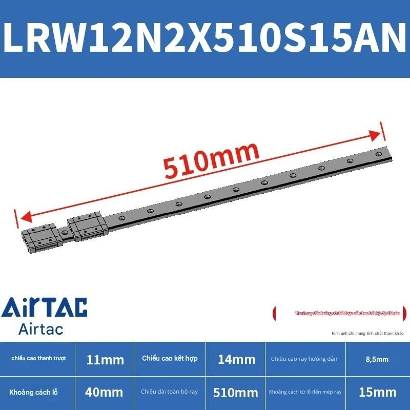 Ray trượt tuyến tính mini bản rộng LRW12N2X510S15AN - Ảnh 2