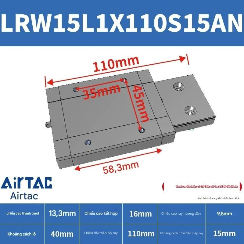 Ray trượt tuyến tính mini bản rộng LRW15L1X110S15AN - Ảnh 2