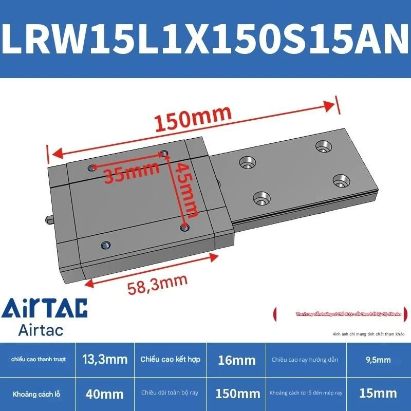 Ray trượt tuyến tính mini bản rộng LRW15L1X150S15AN - Ảnh 2