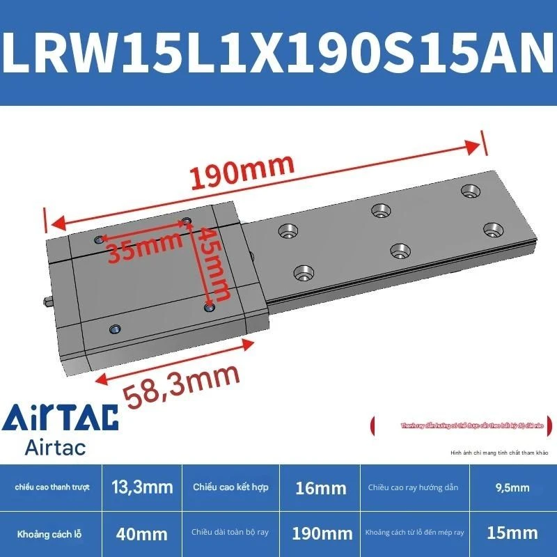 Ray trượt tuyến tính mini bản rộng LRW15L1X190S15AN - Ảnh 2