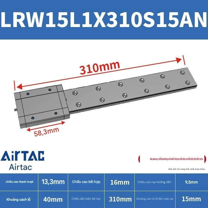 Ray trượt tuyến tính mini bản rộng LRW15L1X310S15AN - Ảnh 2