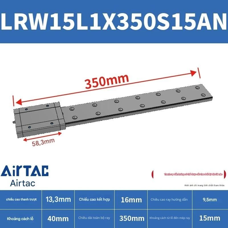 Ray trượt tuyến tính mini bản rộng LRW15L1X350S15AN - Ảnh 2