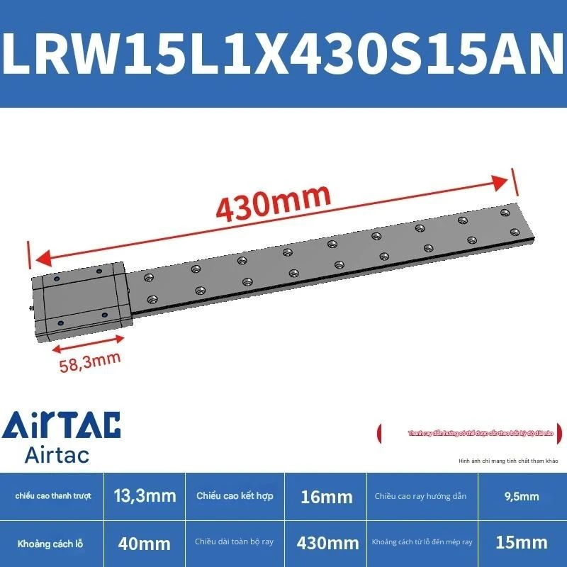 Ray trượt tuyến tính mini bản rộng LRW15L1X430S15AN - Ảnh 2