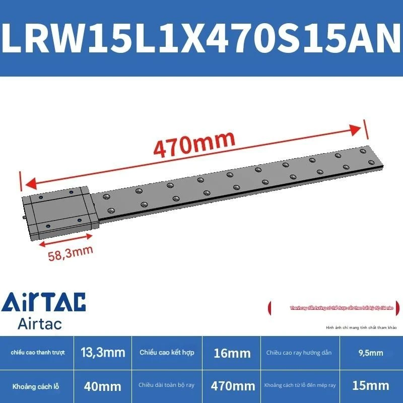 Ray trượt tuyến tính mini bản rộng LRW15L1X470S15AN - Ảnh 2