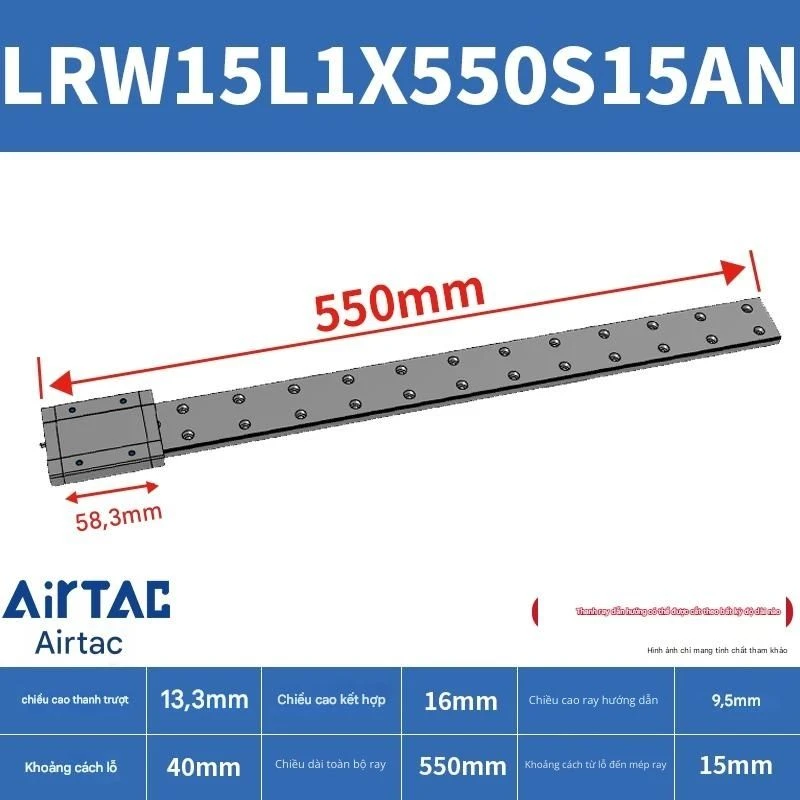Ray trượt tuyến tính mini bản rộng LRW15L1X550S15AN - Ảnh 2