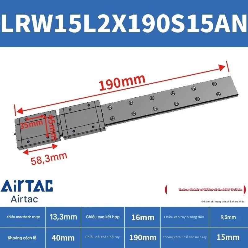 Ray trượt tuyến tính mini bản rộng LRW15L2X190S15AN - Ảnh 2