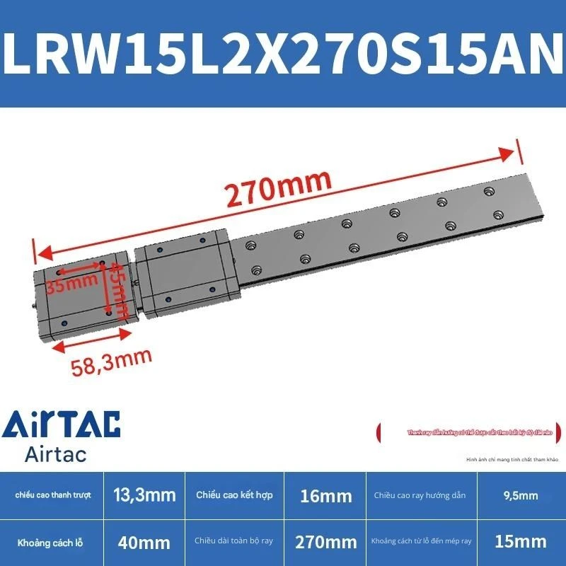 Ray trượt tuyến tính mini bản rộng LRW15L2X270S15AN - Ảnh 2