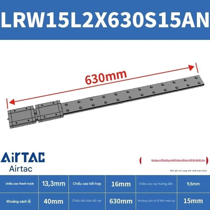 Ray trượt tuyến tính mini bản rộng LRW15L2X630S15AN - Ảnh 2