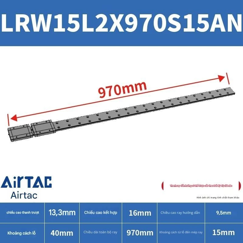 Ray trượt tuyến tính mini bản rộng LRW15L2X970S15AN - Ảnh 2