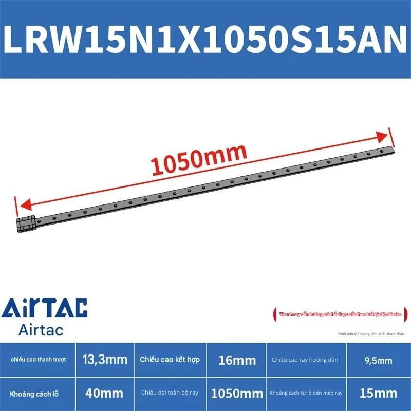 Ray trượt tuyến tính mini bản rộng LRW15N1X1050S15AN - Ảnh 2