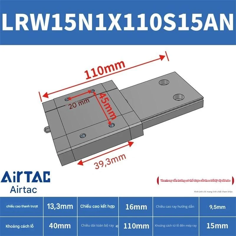 Ray trượt tuyến tính mini bản rộng LRW15N1X110S15AN - Ảnh 2