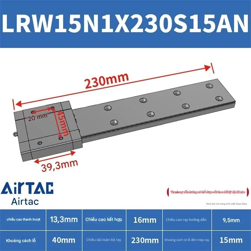 Ray trượt tuyến tính mini bản rộng LRW15N1X230S15AN - Ảnh 2