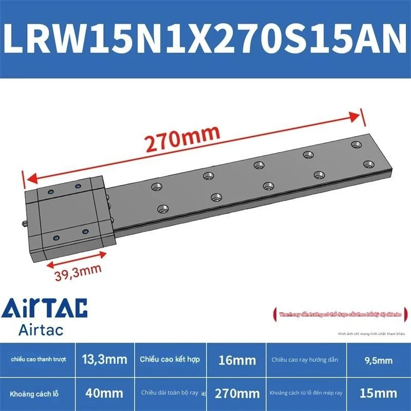 Ray trượt tuyến tính mini bản rộng LRW15N1X270S15AN - Ảnh 2