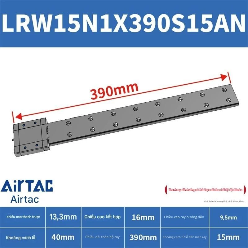Ray trượt tuyến tính mini bản rộng LRW15N1X390S15AN - Ảnh 2