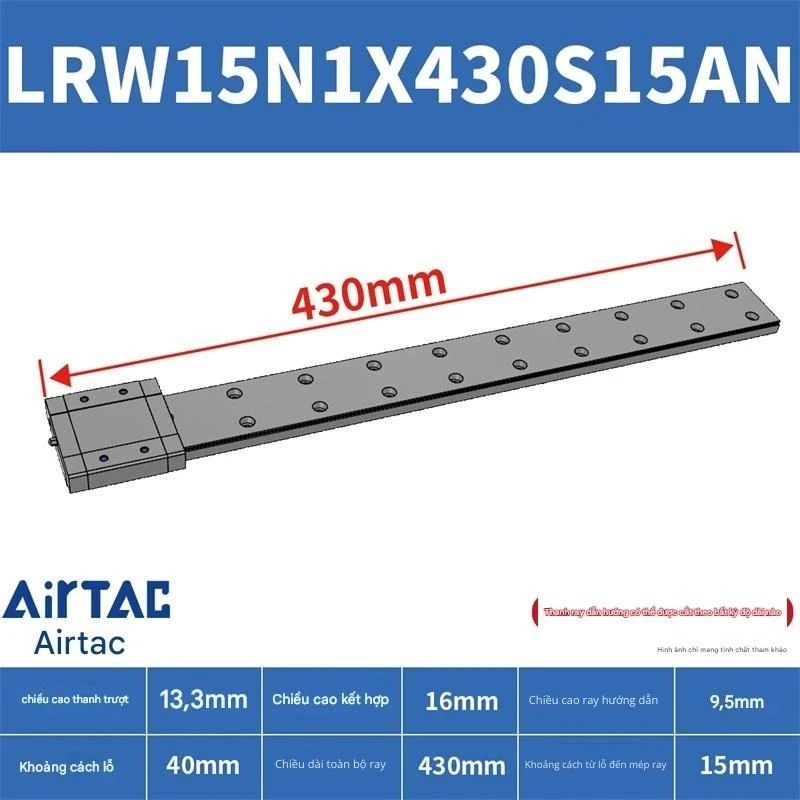 Ray trượt tuyến tính mini bản rộng LRW15N1X430S15AN - Ảnh 2