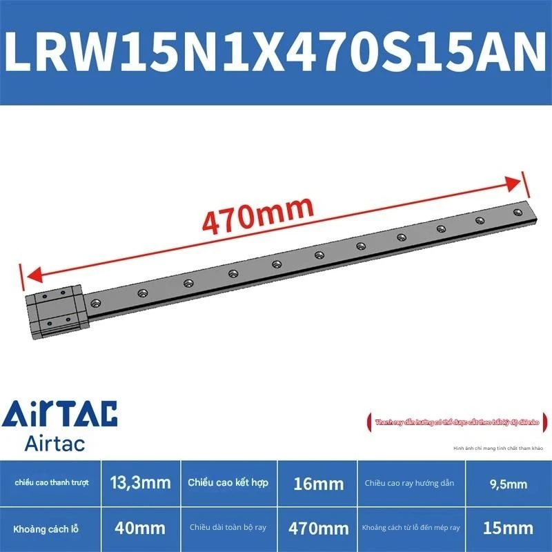 Ray trượt tuyến tính mini bản rộng LRW15N1X470S15AN - Ảnh 2