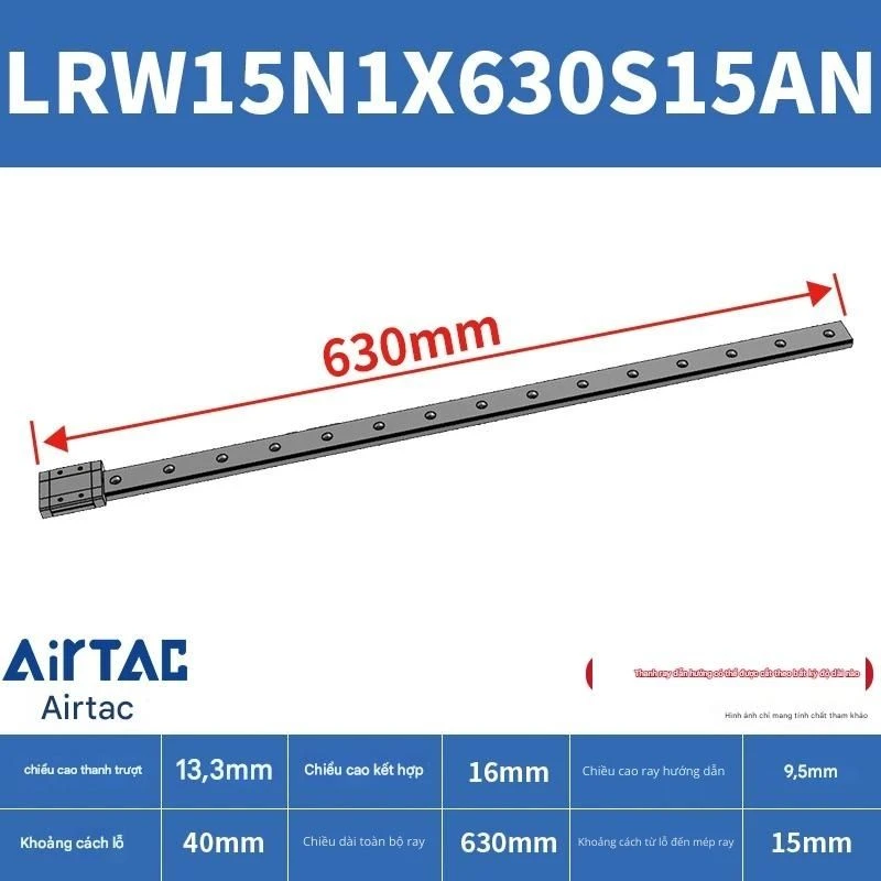 Ray trượt tuyến tính mini bản rộng LRW15N1X630S15AN - Ảnh 2