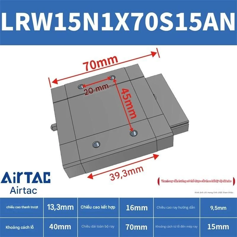 Ray trượt tuyến tính mini bản rộng LRW15N1X70S15AN - Ảnh 2