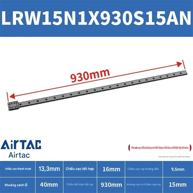 Ray trượt tuyến tính mini bản rộng LRW15N1X930S15AN - Ảnh 2