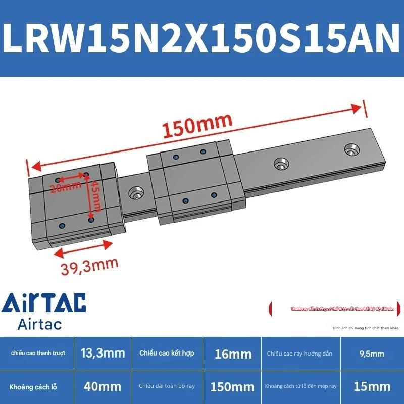 Ray trượt tuyến tính mini bản rộng LRW15N2X150S15AN - Ảnh 2