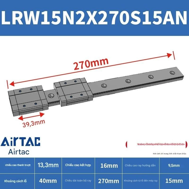 Ray trượt tuyến tính mini bản rộng LRW15N2X270S15AN - Ảnh 2