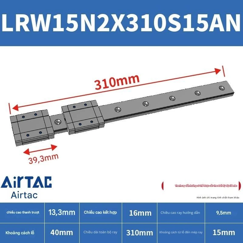 Ray trượt tuyến tính mini bản rộng LRW15N2X310S15AN - Ảnh 2