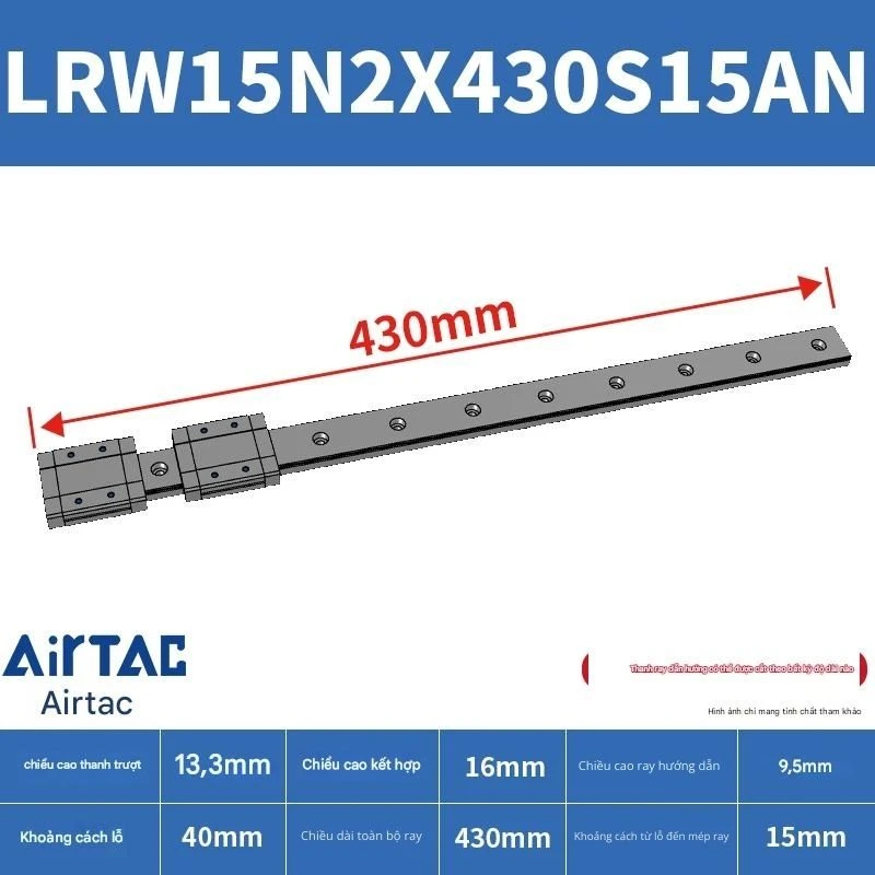 Ray trượt tuyến tính mini bản rộng LRW15N2X430S15AN - Ảnh 2
