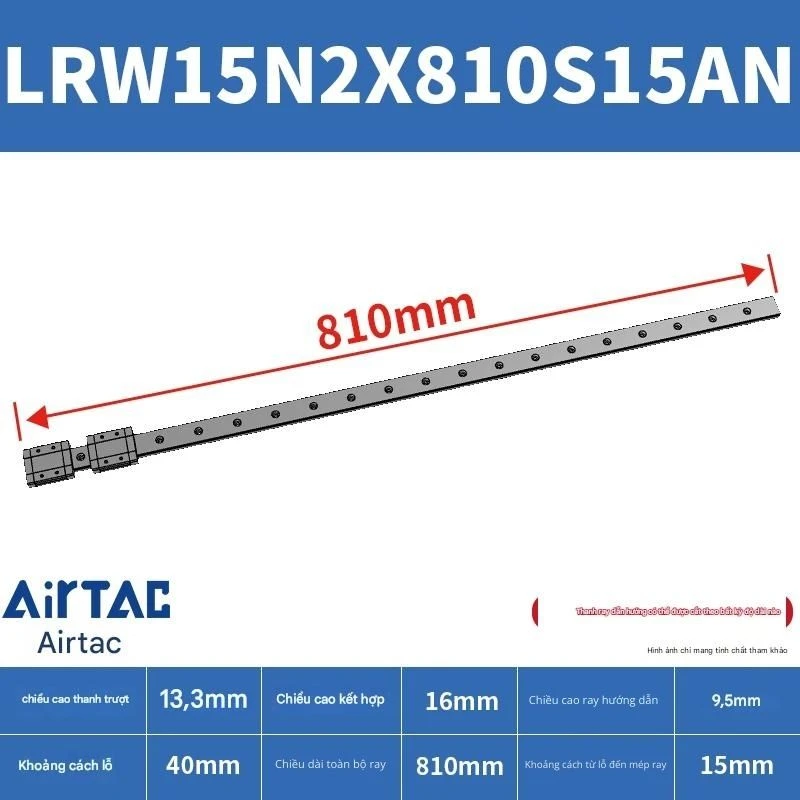 Ray trượt tuyến tính mini bản rộng LRW15N2X810S15AN - Ảnh 2