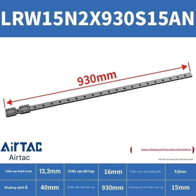 Ray trượt tuyến tính mini bản rộng LRW15N2X930S15AN - Ảnh 2